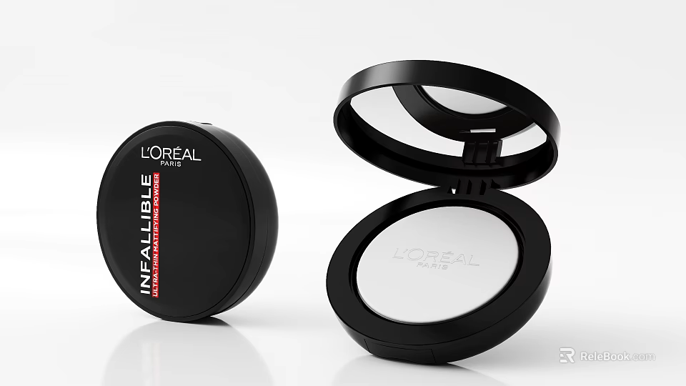 LOREAL INFALLIBLE Powder Compact Open and Closed Black Case with White Powder 3d model 