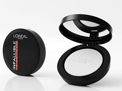 LOREAL INFALLIBLE Powder Compact Open and Closed Black Case with White Powder 3d model