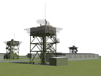 Military Radar Station Featuring Tall Towers Antennas And Support Buildings 3d model