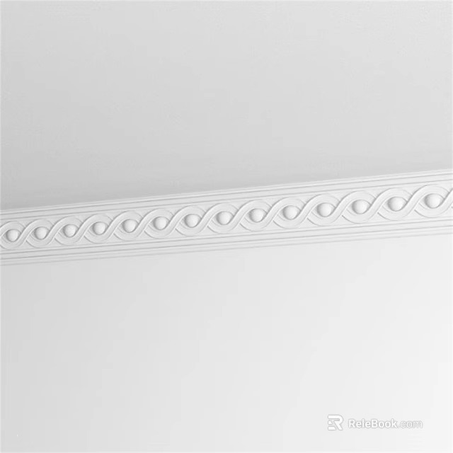 Ornate White Carved Wall Molding With Wavy Patterns And Circular Designs 3d model 