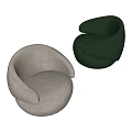 Modern Curved Armrest Single Sofa in Beige and Green Fabric Design