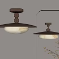 Pair Of Modern Ceiling Lights With Brown Metal Frame And Cream Marble Shades