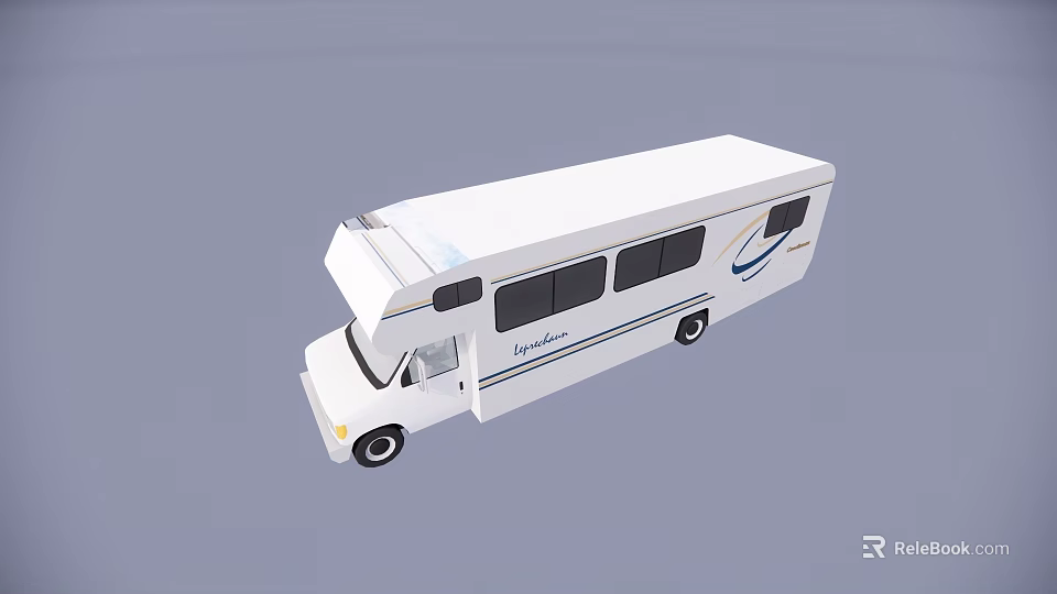 White Explorer Motorhome With Long Body Multiple Windows And Sleek Roof Design 3d model 