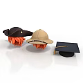 Different Types of Hats Including Wide Brim Explorer and Graduation Cap with Orange Hair