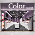 Modern Bright Color Makeup Store Interior With Stylish Display Counters And Cosmetics Products