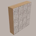 Modern Wardrobe with Wooden Side Panels White Doors Featuring Black Geometric Patterns