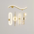 Various Modern Wall Lamps with Geometric Shapes Curved Lines and Illuminated Gold Frames