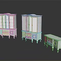 Vintage Style White Display Cabinets And Side Cabinet With Carved Details Glass Doors Curved Legs