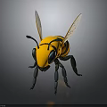 3D Rendered Yellow And Black Bee Model With Detailed Wings On Dark Background