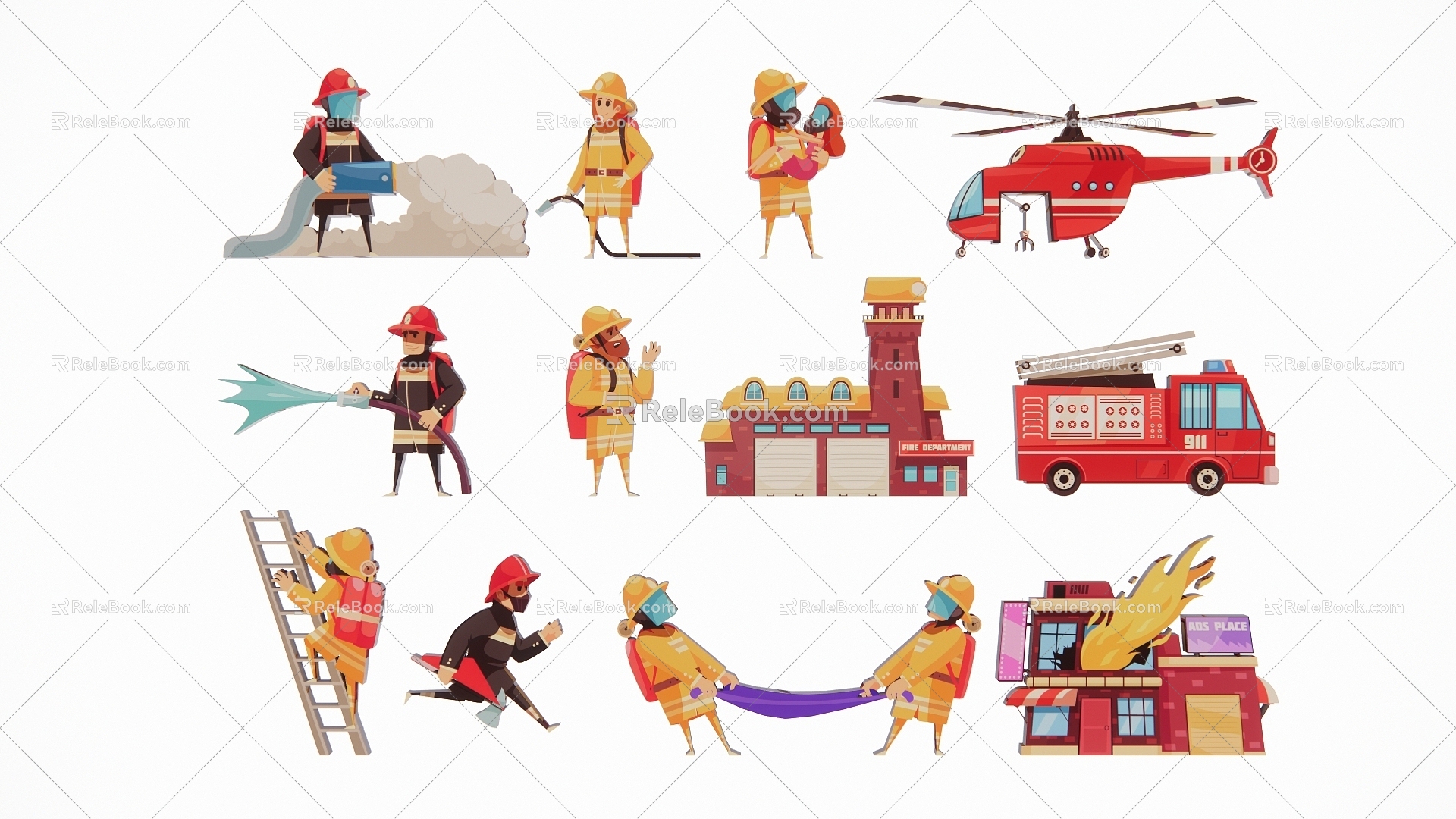 Firefighter Equipment Fire Truck Fire Extinguisher Fire Rescue Rescue Scene Silhouette model