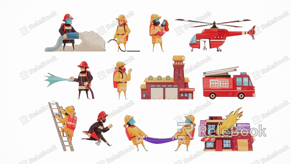 Firefighter Equipment Fire Truck Fire Extinguisher Fire Rescue Rescue Scene Silhouette model