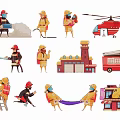 Firefighter Silhouettes With Fire Truck Helicopter And Fire Station Elements