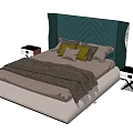 Modern Double Bed with Dark Green Chevron Headboard Pillows and Nightstands