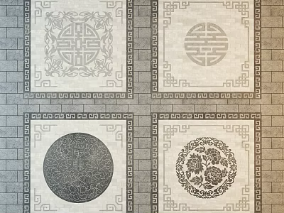 Traditional Chinese Floor Tile Design With Square Frames Floral Motifs And Xi Characters 3d model