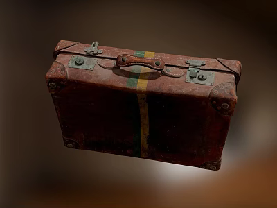 Vintage Brown Leather Suitcase With Metal Buckles Colorful Stripes And Worn Texture 3d model