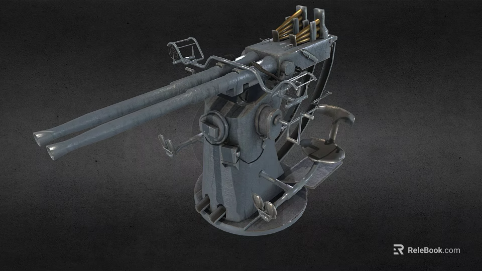Vintage Mechanical Cannon Device With Metal Structure Long Barrel And Support Base 3d model 