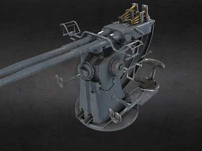 Vintage Mechanical Cannon Device With Metal Structure Long Barrel And Support Base 3d model