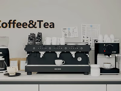 Kitchen Appliance Coffee Maker For Coffee And Tea With Cups On Counter 3d model