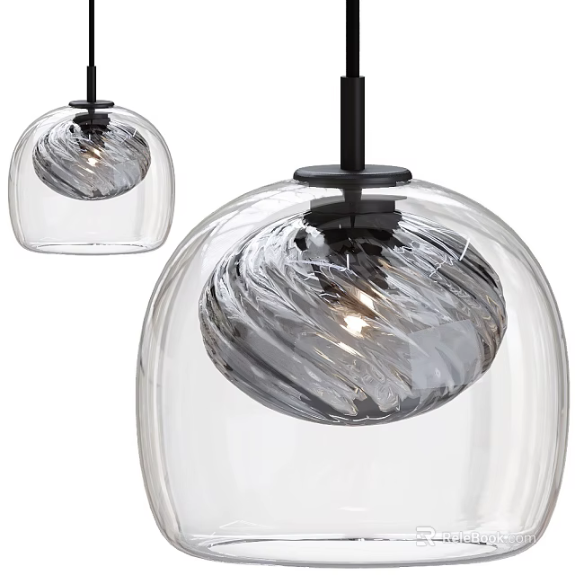 Modern Glass Pendant Light With Swirl Pattern And Black Metal Base For Interior Decoration 3d model 
