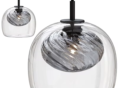 Modern Glass Pendant Light With Swirl Pattern And Black Metal Base For Interior Decoration 3d model