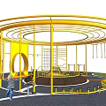 Yellow Circular Outdoor Play Equipment With Swings Climbing Frames And Kids Playground Area