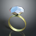 Detailed Carved Diamond Shaped Polyhedral Gemstone Sculpture On Gold Ring