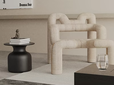 Modern Woven Leisure Chair With Black Side Table Books And Decorative Figurine 3d model