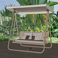 Garden Swing Chair Decor With Lush Green Plants Large Leaves And Yellow Flowers