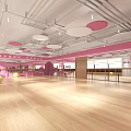 Spacious Pink Fitness Studio With Wooden Floor And Exercise Equipment