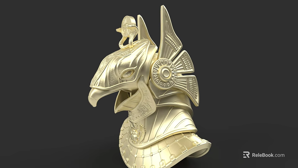 Golden Eagle Head Sculpture With Intricate Carving Details And Egyptian Style 3d model 