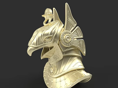 Golden Eagle Head Sculpture With Intricate Carving Details And Egyptian Style 3d model