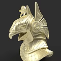 Golden Eagle Head Sculpture With Intricate Carving Details And Egyptian Style