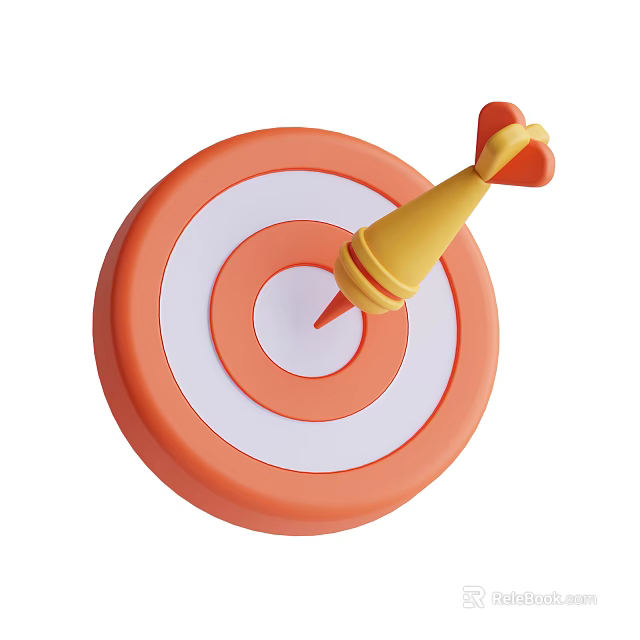 Orange White Target Decorative Ornament Set with Yellow Dart Hitting Bullseye 3d model 