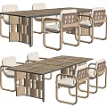 Modern Wooden Dining Table Set With Planked Top And Upholstered Chairs 3d model