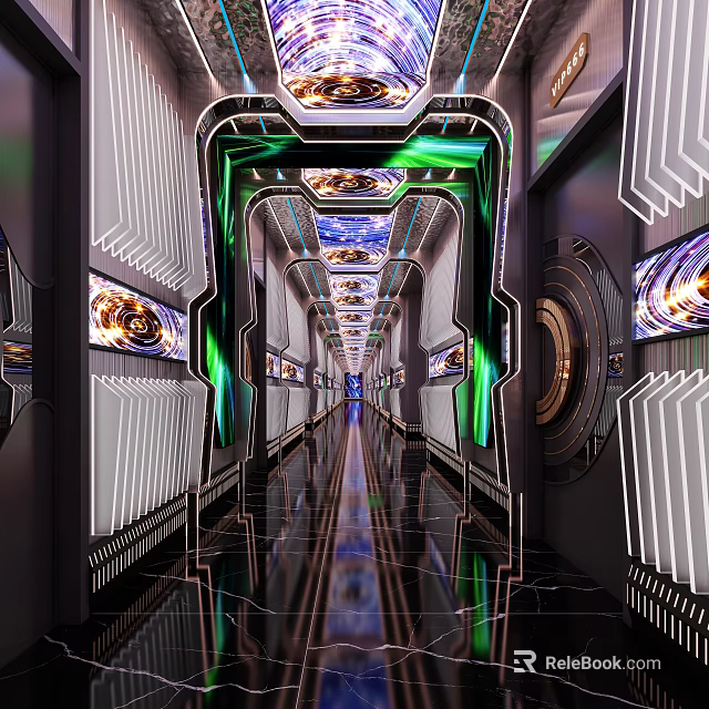 Modern KTV Lounge Design With Neon Lights And Reflective Floor Decor 3d model 