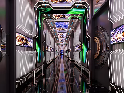 Modern KTV Lounge Design With Neon Lights And Reflective Floor Decor 3d model