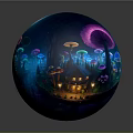 Decorative Ornament Set Blue Sphere Mushroom Design Colorful Light Reflection Glass Craft for Home Decor