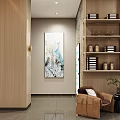 Modern Hotel Lobby With Reception Counter Marble Floor Ceiling Lights Leather Chairs And Wooden Bookshelves