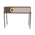 Modern Walnut Dressing Table With White Top Gold Circular Accent Black Legs