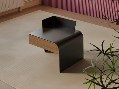 Modern Bedside Table With Black Frame And Wooden Drawer On Beige Carpet Near Green Plant 3d model