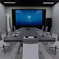 Modern Conference Room Interior With Long Table Ergonomic Chairs Large Screen And Small Plant