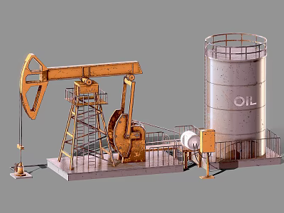 Industrial Oil Equipment With Pumpjack And Storage Tank In Processing Facility 3d model