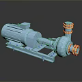 Blue Industrial Pump With Motor And Pump Body Yellow Fittings On Black Reflective Surface
