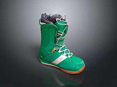 Green Snowboard Boots With White Laces Orange Sole And Soft Inner Lining Design 3d model