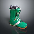 Green Snowboard Boots With White Laces Orange Sole And Soft Inner Lining Design