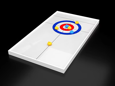 Curling Interactive Area With White Track Red Blue Target And Yellow Stones 3d model