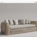 Outdoor Rattan Sofa With Sleek Natural Woven Design And Gray Cushions