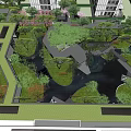 Modern Garden Landscape Design With Lush Trees Winding Paths And Water Features