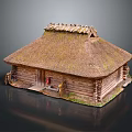 Traditional Rustic Wooden House With Thatched Roof And Log Structure Design