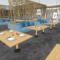 Modern Restaurant Interior Layout With Multiple Dining Tables And Seating Arrangement 3d model